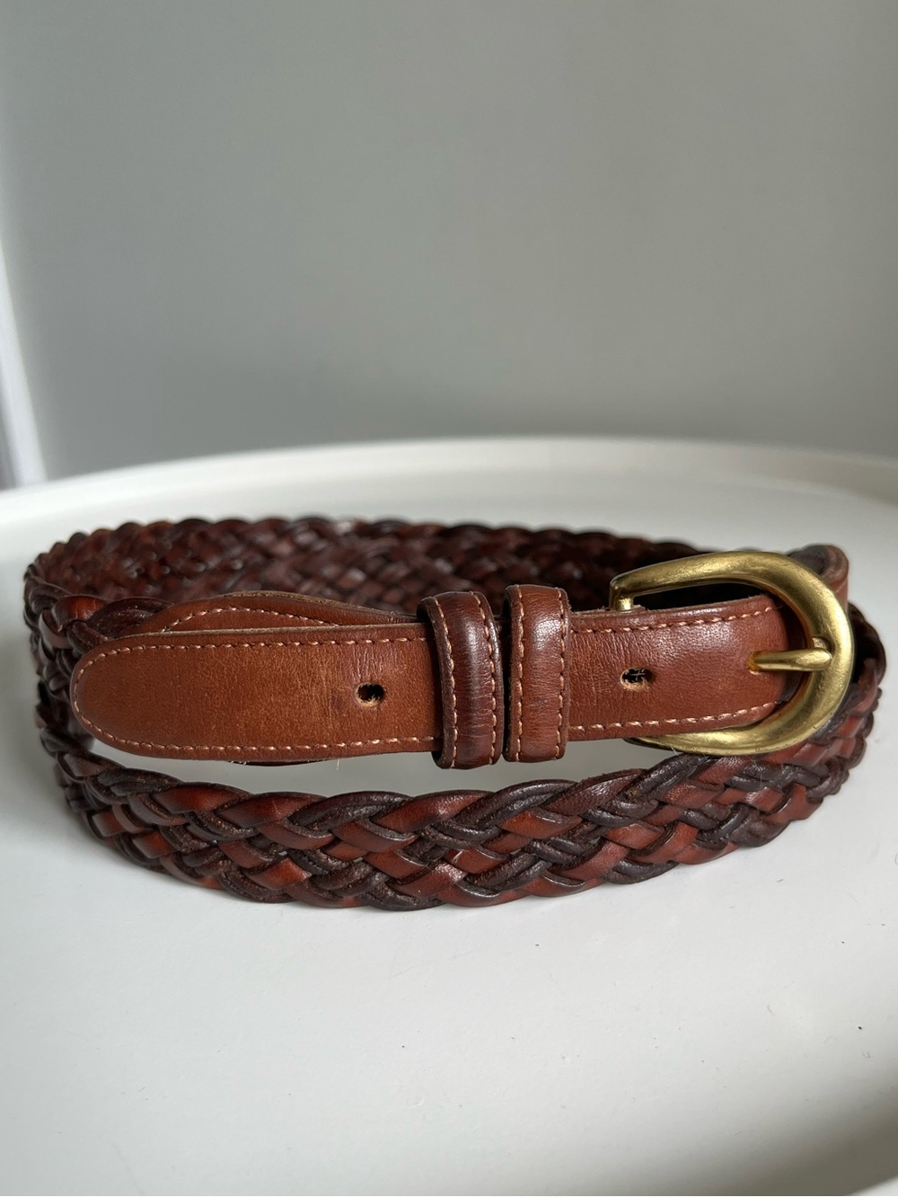Vintage COACH Brown Belt 3850 British Tan Woven Leather Braided 40